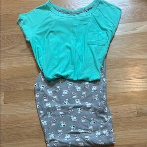 Hanes Women's Mint Green Top & Gray Printed Pajama Set